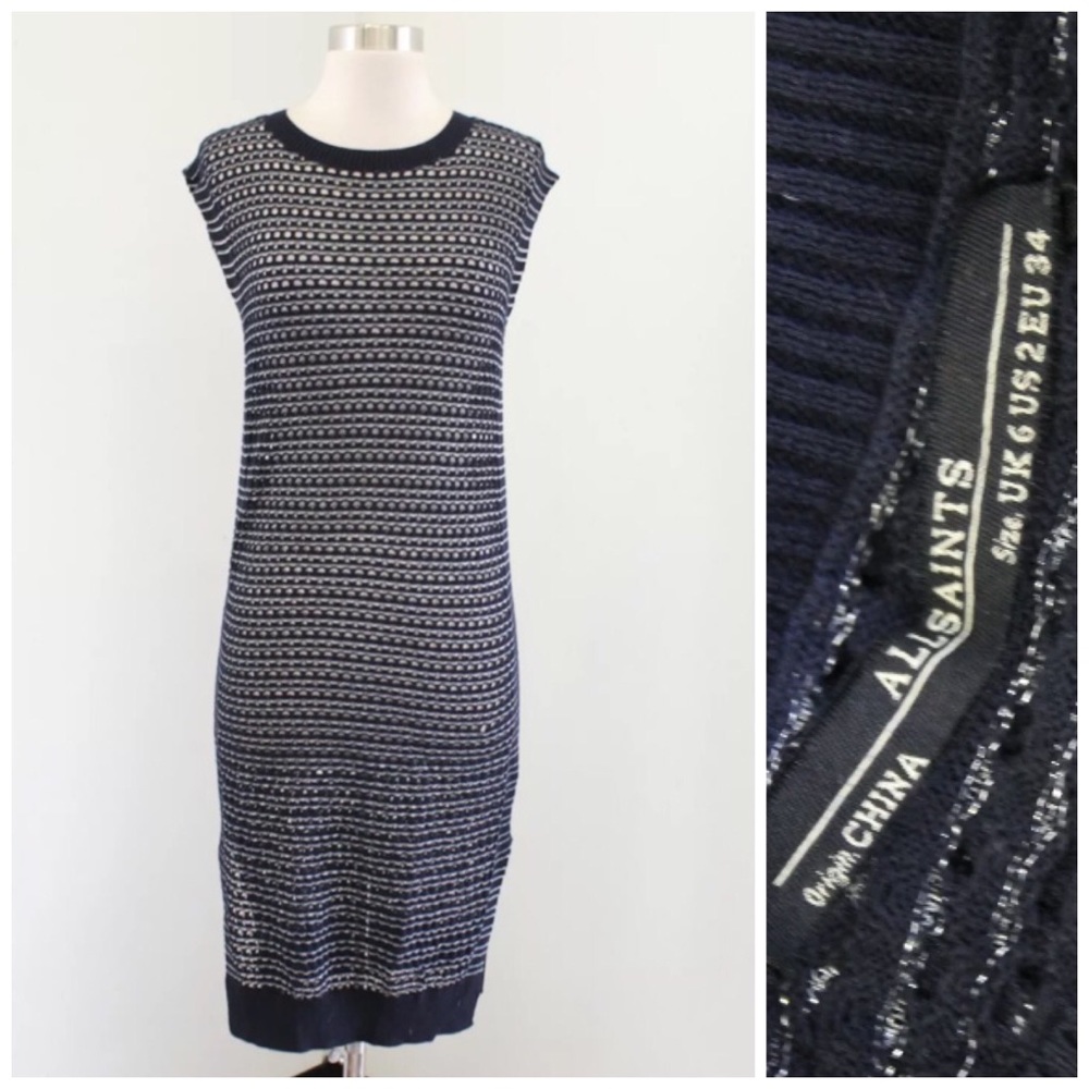 AllSaints Rosyn Metallic Eyelet Knit Sweater Dress
